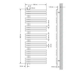 Luxebath Radiateur de Salle de Bain Design Iron EM, 600 x 1600 mm, Anthracite, en Acier Revêtu par Poudre* Sèche-Serviettes Mixte