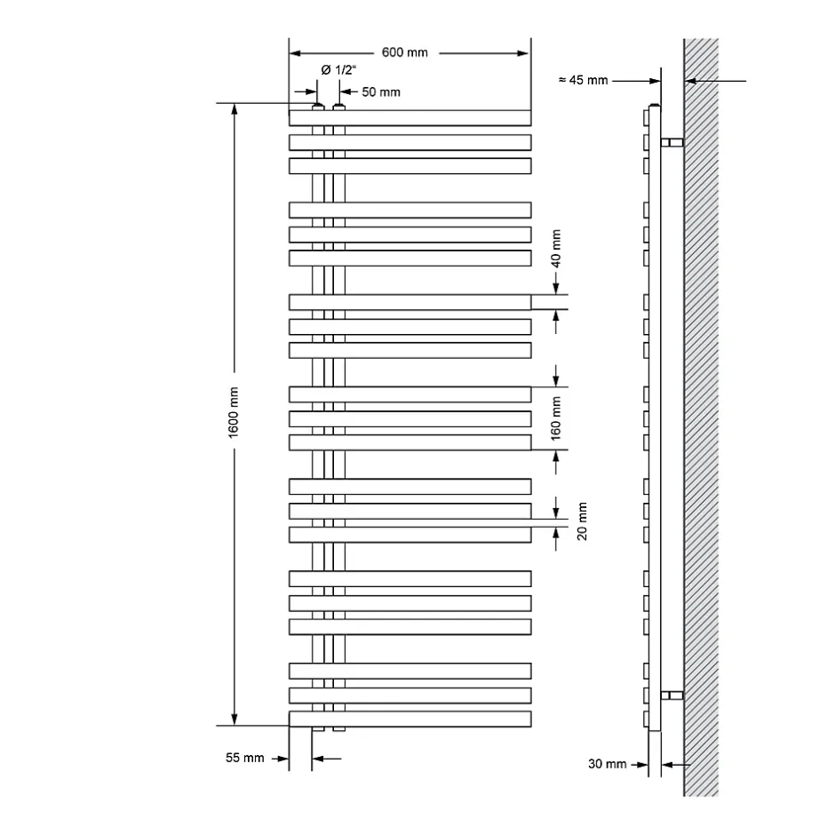Luxebath Radiateur de Salle de Bain Design Iron EM, 600 x 1600 mm, Anthracite, en Acier Revêtu par Poudre* Sèche-Serviettes Mixte