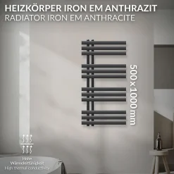 Luxebath Radiateur de salle de bain - 500 x 1000 mm - anthracite - radiateur sèche-serviettes - pas électrique