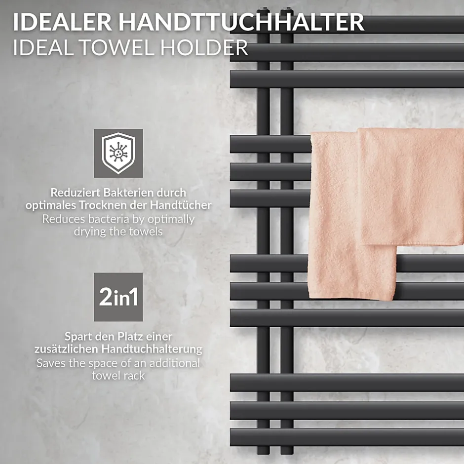 Luxebath Radiateur de salle de bain - 500 x 1000 mm - anthracite - radiateur sèche-serviettes - pas électrique
