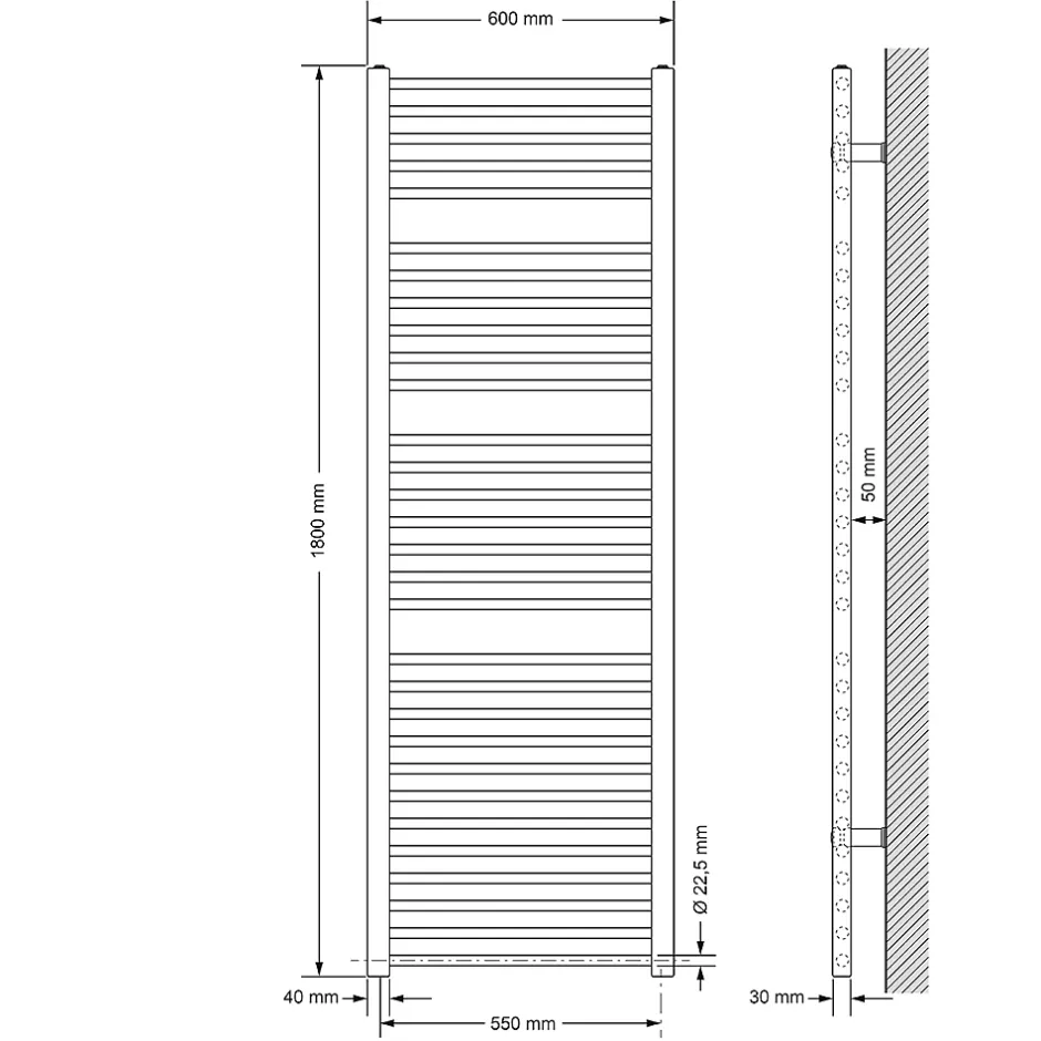 Luxebath Radiateur de Salle de Bain Design Sahara, 600 x 1800 mm, Noir Mat, Forme Droite