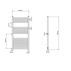 Luxebath Radiateur Design Sahara - 600 x 1200 mm - Blanc - avec Raccord Latéral 500 mm - Sèche-Serviettes Rénovation pour Salle de Bain* Sèche-Serviettes Mixte