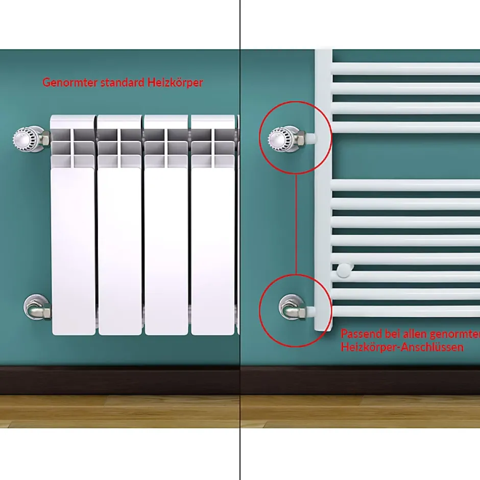 Luxebath Radiateur Design Sahara - 600 x 1200 mm - Blanc - avec Raccord Latéral 500 mm - Sèche-Serviettes Rénovation pour Salle de Bain* Sèche-Serviettes Mixte