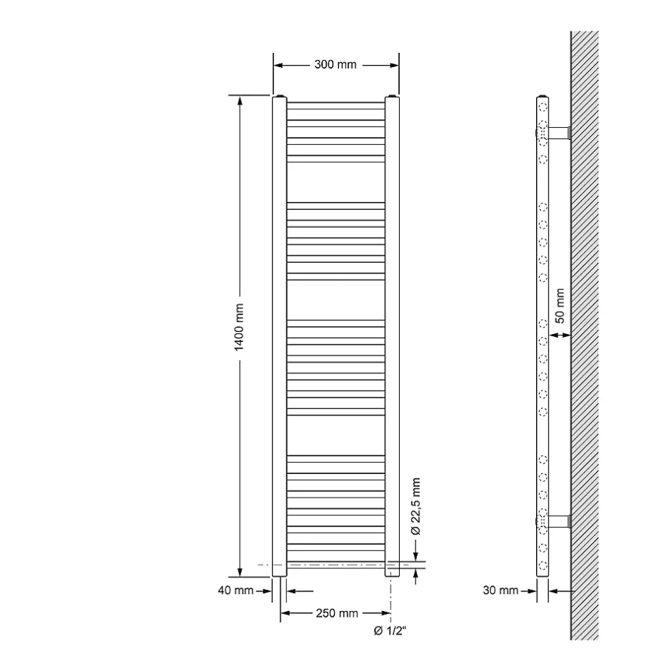 Luxebath Radiateur Design Sahara - 300 x 1400 mm - Anthracite - Connexion Latéral - Forme Droit - avec Kit de Montage Mural* Sèche-Serviettes Mixte