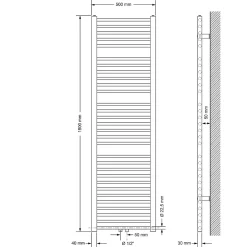 Luxebath Radiateur Design Sahara Non Electrique - 500 x 1800 mm - Blanc - Connexion Central - sans Kit de Raccordement - Forme Droit* Sèche-Serviettes Eau Chaude