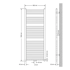 Luxebath Radiateur Design Sahara Non Electrique - 600 x 1500 mm - Anthracite - Connexion Central - sans Kit de Raccordement