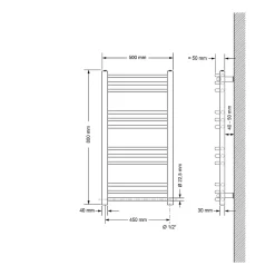 Luxebath Radiateur Electrique Sahara 500x800 mm, Chrome, Sèche-Serviettes en Panneau, Raccordement Latéral Courbé, Barre Chauffante