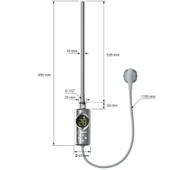 Luxebath Radiateur Electrique Sahara 500x800 mm, Chrome, Sèche-Serviettes en Panneau, Raccordement Latéral Courbé, Barre Chauffante