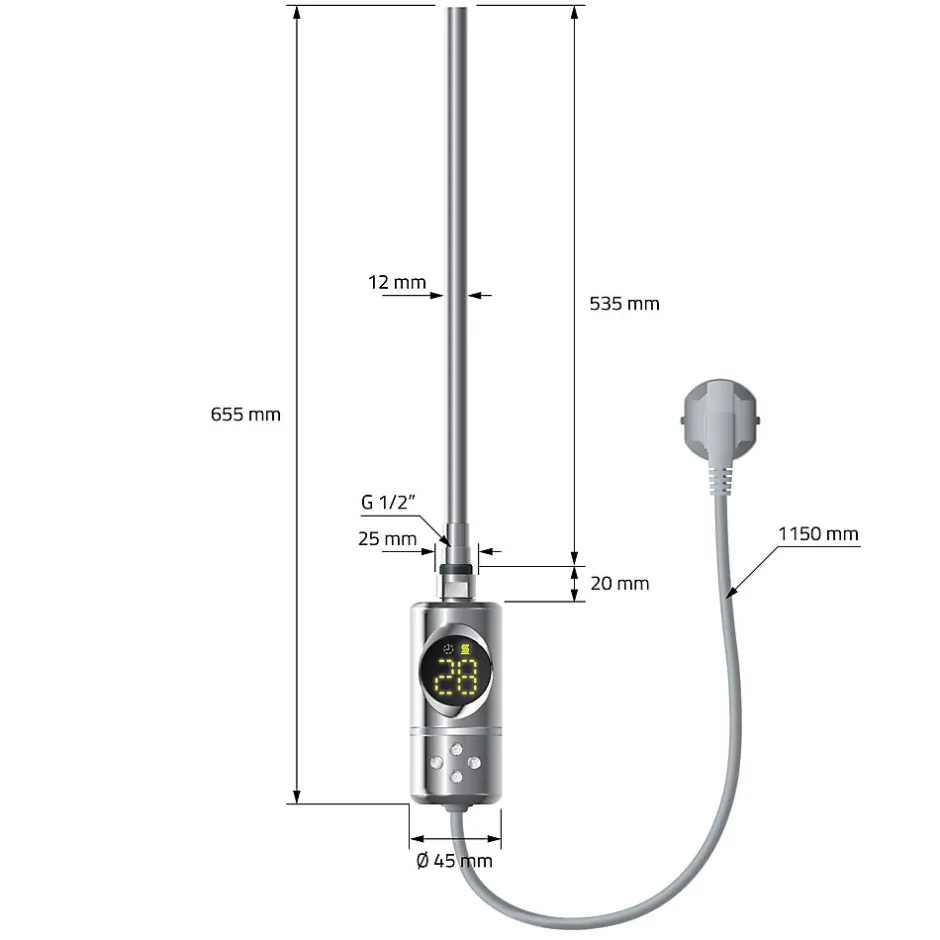 Luxebath Radiateur Electrique Sahara 500x800 mm, Chrome, Sèche-Serviettes en Panneau, Raccordement Latéral Courbé, Barre Chauffante