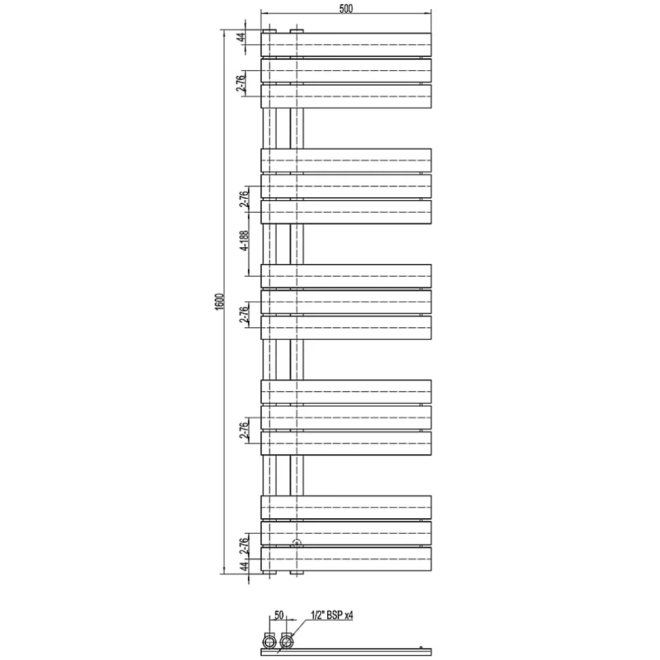 Bernstein Radiateur et sèche-serviettes design D16G gris anthracite, raccord gauche ou droite - 160x50cm, Sans kit de connexion* Sèche-Serviettes Mixte