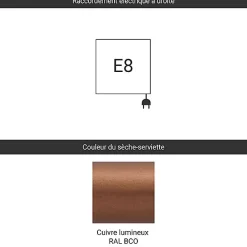 Matisere Radiateur électrique cuivre - (HxL) 1600x440mm - 1000 Watt - 1000 Watt - SHE1600-440VE8BCO* Sèche-Serviettes Électrique