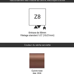 Matisere Radiateur mixte cuivre de 1900mm de haut et 390mm de large - 768 Watt - CAN1900/390Z8PER* Sèche-Serviettes Mixte