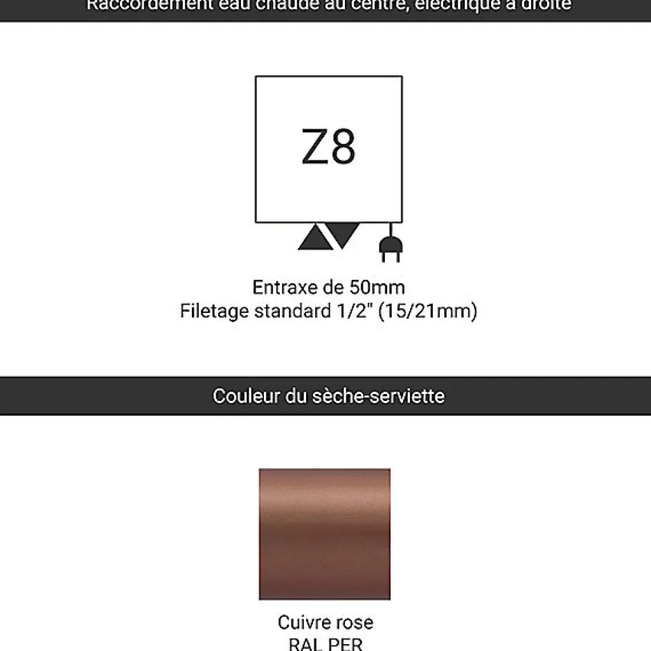 Matisere Radiateur mixte cuivre de 1900mm de haut et 390mm de large - 768 Watt - CAN1900/390Z8PER* Sèche-Serviettes Mixte