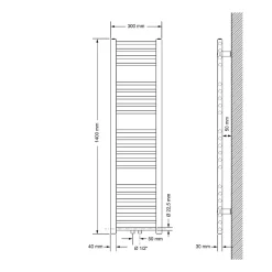 ECD Germany Radiateur Salle de Bain 300x1400 mm Anthracite Droite Raccord Central au Bas