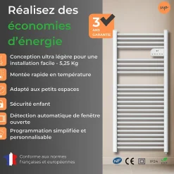 Cosy up Radiateur sèche serviettes électriques à inertie sèche barres rondes 750W thermostat programmable Cosyup Olen Blanc Garantie 3 ans