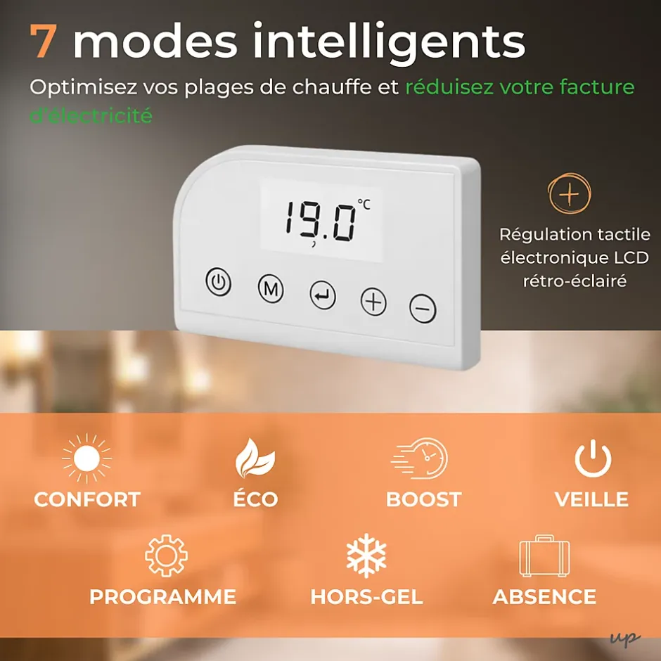Cosy up Radiateur sèche serviettes électriques à inertie sèche barres rondes 750W thermostat programmable Cosyup Olen Blanc Garantie 3 ans