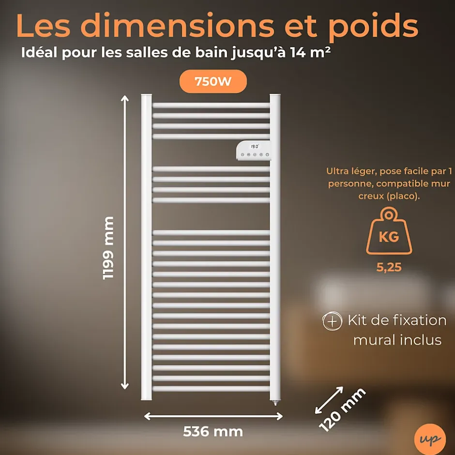 Cosy up Radiateur sèche serviettes électriques à inertie sèche barres rondes 750W thermostat programmable Cosyup Olen Blanc Garantie 3 ans