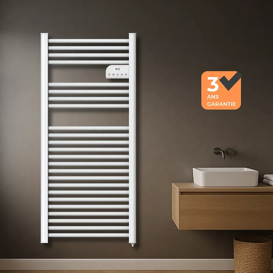 Cosy up Radiateur sèche serviettes électriques à inertie sèche barres rondes 750W thermostat programmable Cosyup Olen Blanc Garantie 3 ans