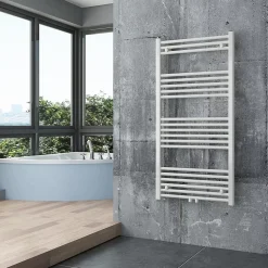 Bernstein Radiateur sèche-serviettes 120x60cm design salle de bain en laiton, Blanc, R18W, Avec Porte-serviette droit, Sans kit de connexion* Sèche-Serviettes Eau Chaude