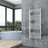 Bernstein Radiateur sèche-serviettes 120x50cm design salle de bain en laiton, Blanc, R18W, Avec porte-serviette droit, + kit connexion blanc* Sèche-Serviettes Eau Chaude