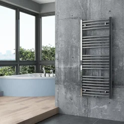 Bernstein Radiateur sèche-serviettes design 118x50cm acier inox - Chrome - R20C - Avec porte-serviette + kit connexion chromé* Sèche-Serviettes Eau Chaude