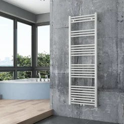 Bernstein Radiateur sèche-serviettes 150x50cm design salle de bain en laiton, Blanc, R18W, Avec porte-serviette droit, Sans kit de connexion