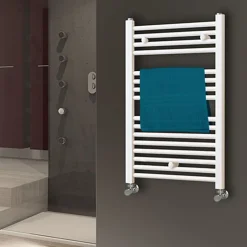 Kibath Radiateur sèche-serviettes circuit de chauffage 80 cm x 50 cm finition BLANC brillant en acier* Sèche-Serviettes Eau Chaude