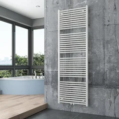 Bernstein Radiateur sèche-serviettes 180x60cm design salle de bain en laiton, Blanc, R18W, Avec porte-serviette droit, Sans kit de connexion* Sèche-Serviettes Eau Chaude