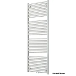 Bernstein Radiateur sèche-serviettes 180x60cm design salle de bain en laiton, Blanc, R18W, Avec porte-serviette droit + kit connexion blanc