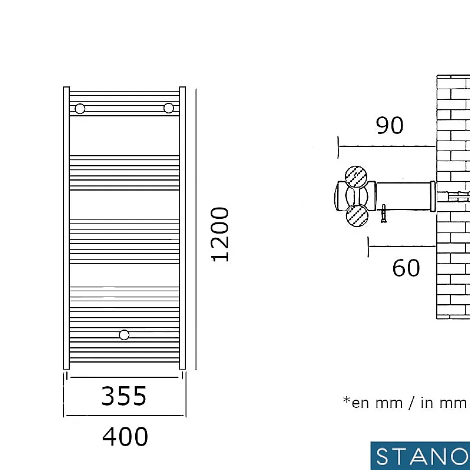 Stano Radiateur sèche-serviettes eau chaude CODA 120 x 40 cm noir mat* Sèche-Serviettes Eau Chaude