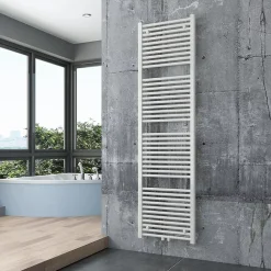 Bernstein Radiateur sèche-serviettes 180x50cm design salle de bain en laiton, Blanc, R18W, Avec porte-serviette droit, Sans kit de connexion* Sèche-Serviettes Eau Chaude