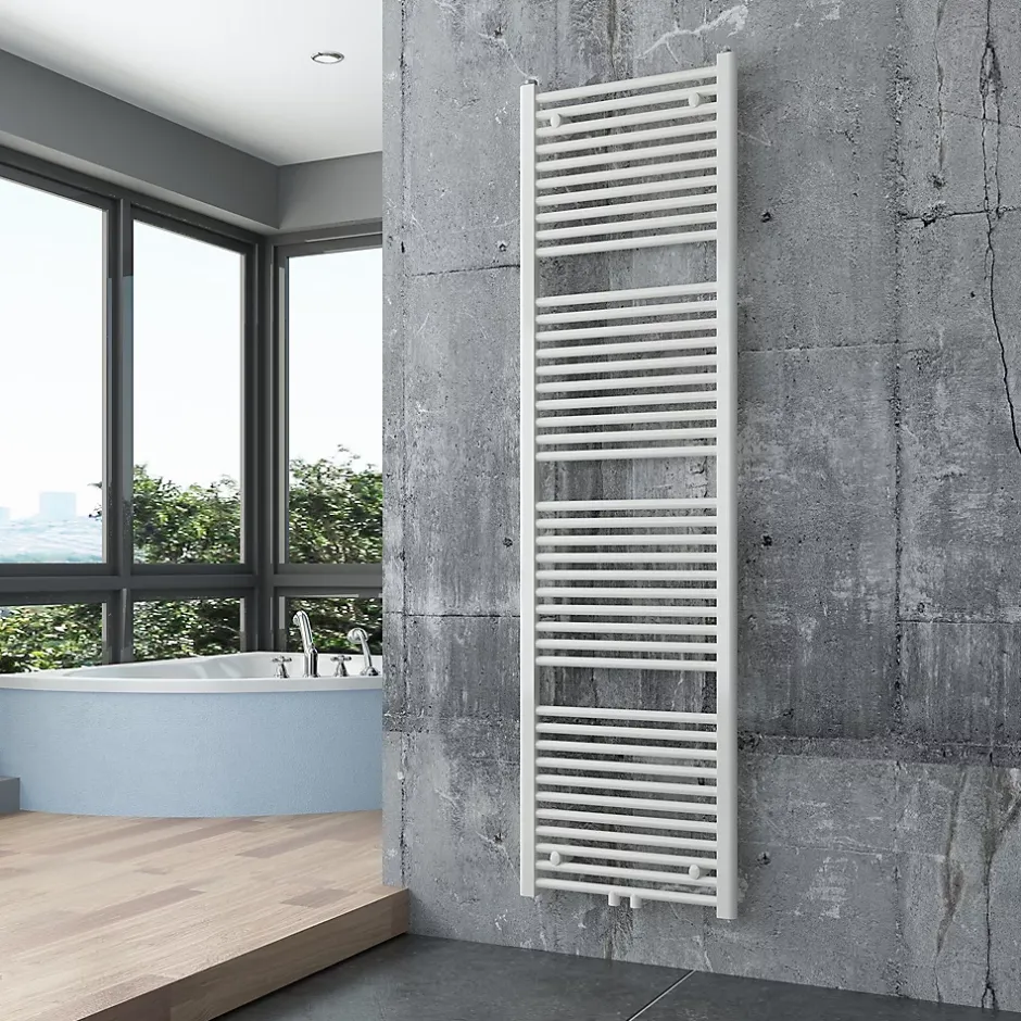 Bernstein Radiateur sèche-serviettes 180x50cm design salle de bain en laiton, Blanc, R18W, Avec porte-serviette droit, Sans kit de connexion* Sèche-Serviettes Eau Chaude
