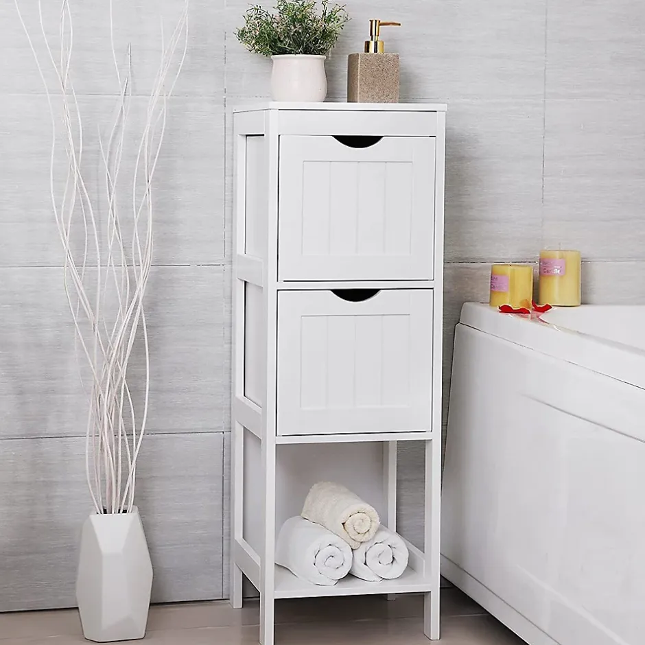 Calicosy Rangement de Salle de Bain 2 Tiroirs L89 cm - Blanc* Etagère Salle De Bains
