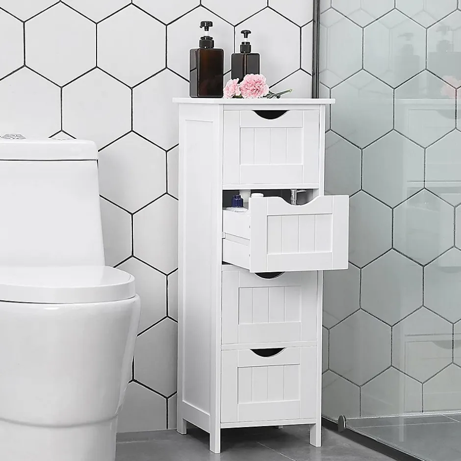 Calicosy Rangement de salle de bain Blanc avec 4 tiroirs - L30 cm* Etagère Salle De Bains