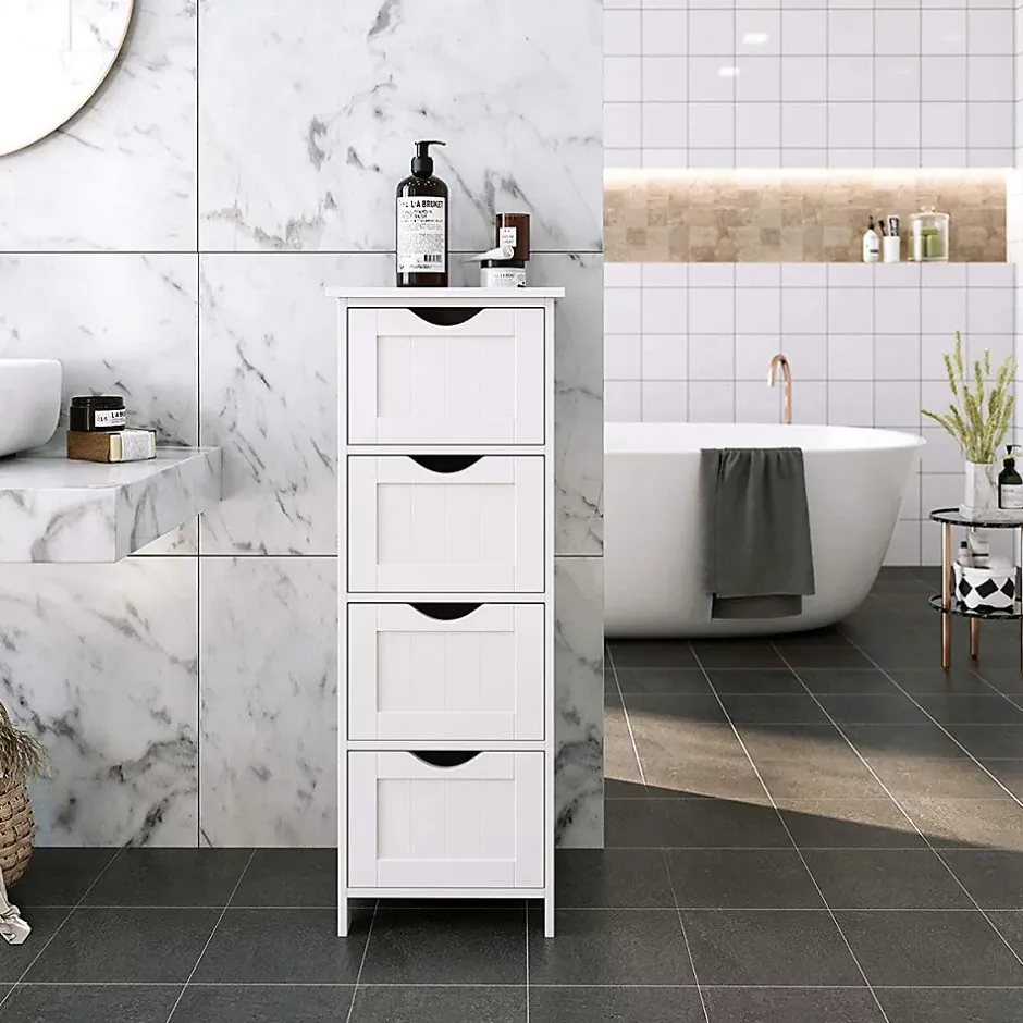 Calicosy Rangement de salle de bain Blanc avec 4 tiroirs - L30 cm* Etagère Salle De Bains