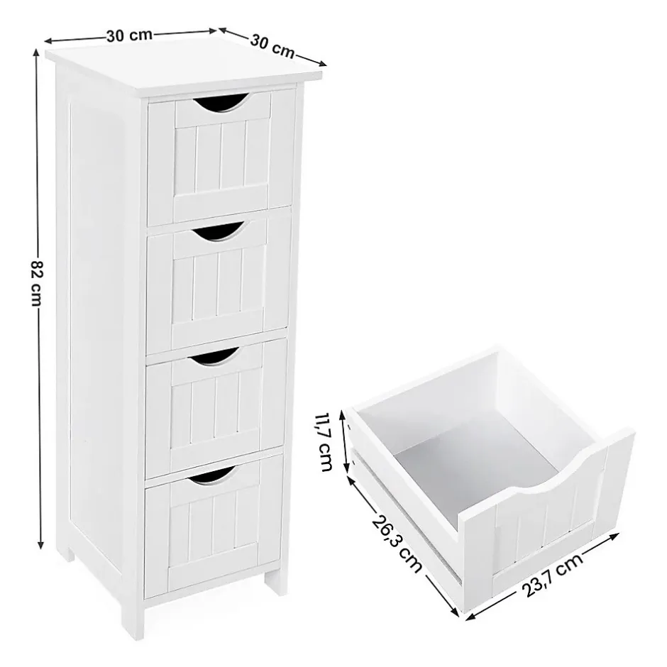 Calicosy Rangement de salle de bain Blanc avec 4 tiroirs - L30 cm* Etagère Salle De Bains