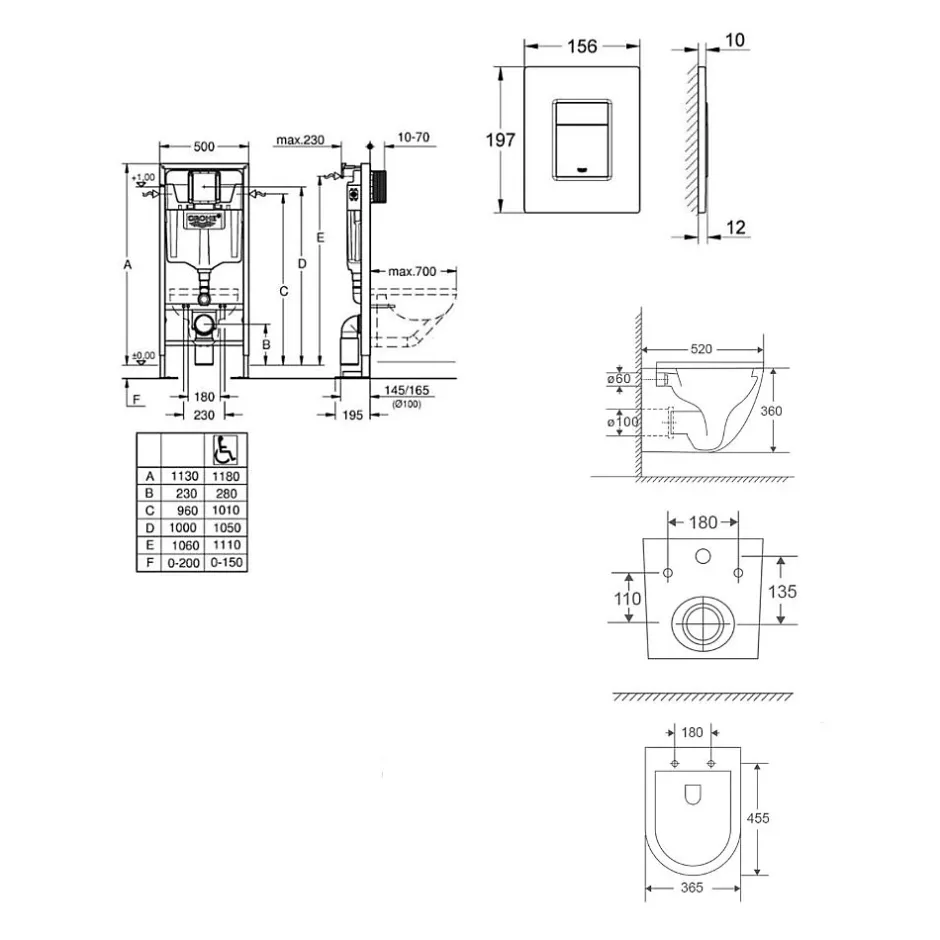 Grohe Rapid SL Pack Bâti-support + WC suspendu + Plaque chrome + Set de montage (RAPIDSL-FUSIONTQ-1-SABO)