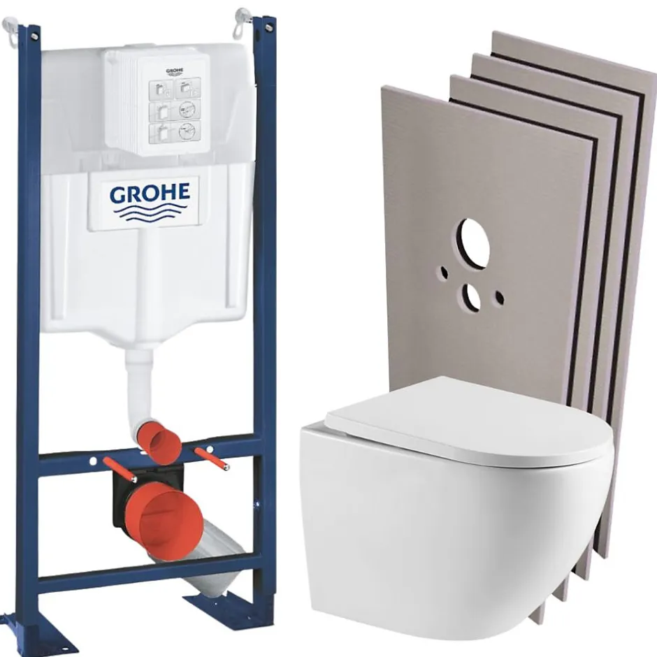 Grohe RAPID SL Pack Bâti-support + WC suspendu + Plaque chrome + Set de montage (PROJECTFUSIONTQ-1-SABO)