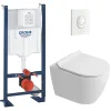 Grohe Rapid SL Pack WC bâti autoportant + WC suspendu sans bride Ceramia avec abattant SoftClose + plaque blanche (GRRCEPXWR03-FR)* Wc Suspendu