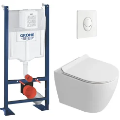Grohe Rapid SL Pack WC bâti autoportant + WC suspendu sans bride Ceramia avec abattant SoftClose + plaque blanche (GRRCEPXWR03-FR)* Wc Suspendu