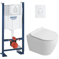 Grohe Rapid SL Pack WC bâti autoportant + WC suspendu sans bride Ceramia avec abattant SoftClose + plaque blanche (GRRCEPXWR12-FR)