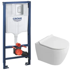 Grohe Rapid SL Pack WC bâti-support + WC suspendu sans bride Ceramia avec abattant SoftClose + plaque chrome (GRRCEPXWR14-FR)* Wc Suspendu