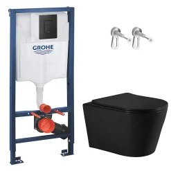 Grohe Rapid SL pack WC bâti-support + WC sans bride Ceramia avec abattant SoftClose + plaque noir mat (GRRCE14BMT01-FR)