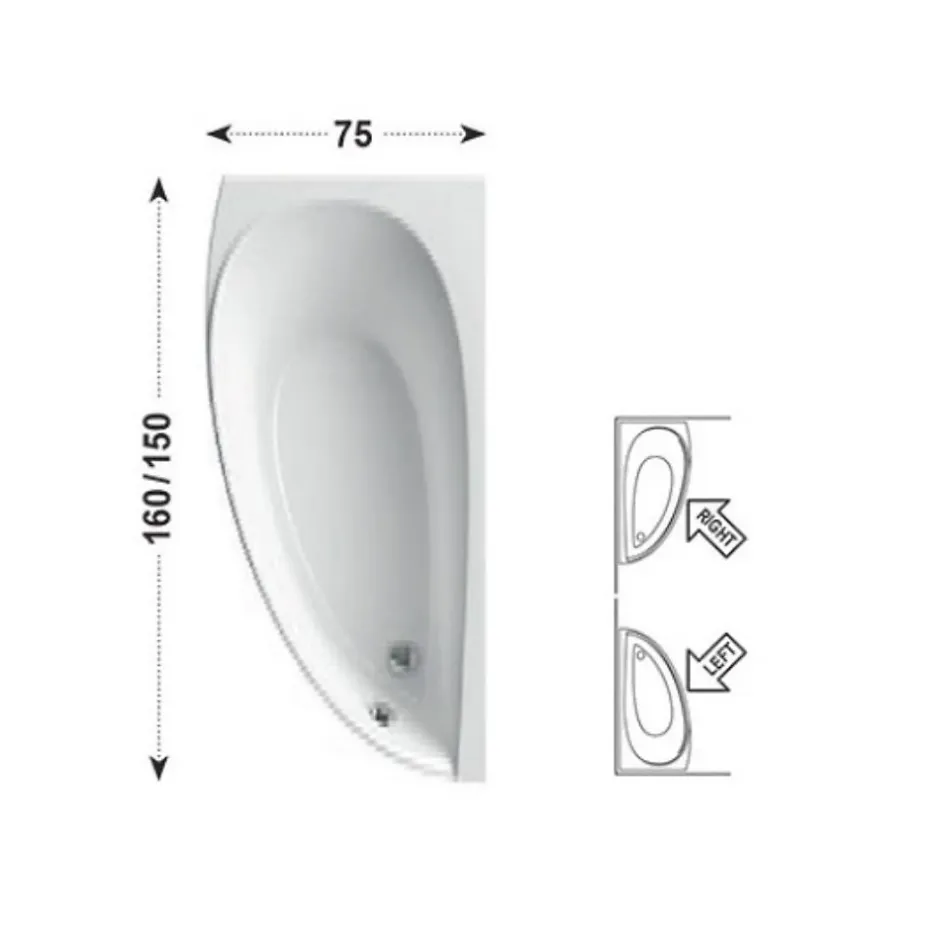 Ravak Avocado Ensemble Baignoire d'angle gain de place, orientation gauche 160 x 75 cm en acrylique, Blanc + Tablier + Pieds