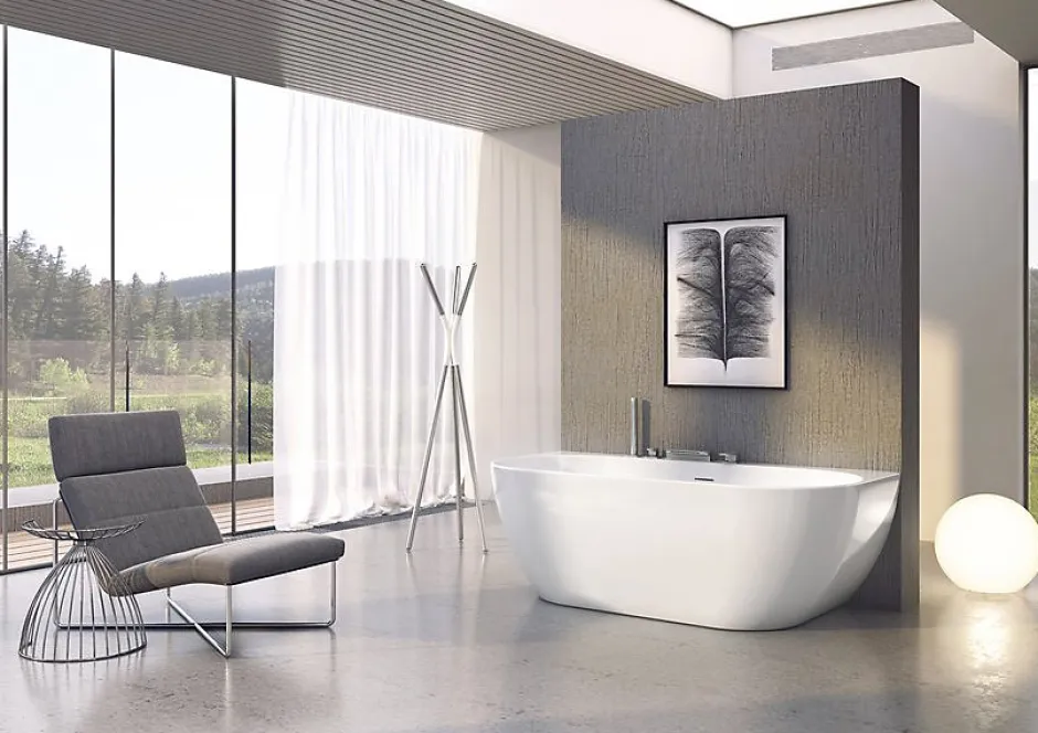 Ravak Freedom W 166 x 80 cm Baignoire semi-îlot en acrylique, sans pieds, blanc (XC00100024)* Baignoire Îlot
