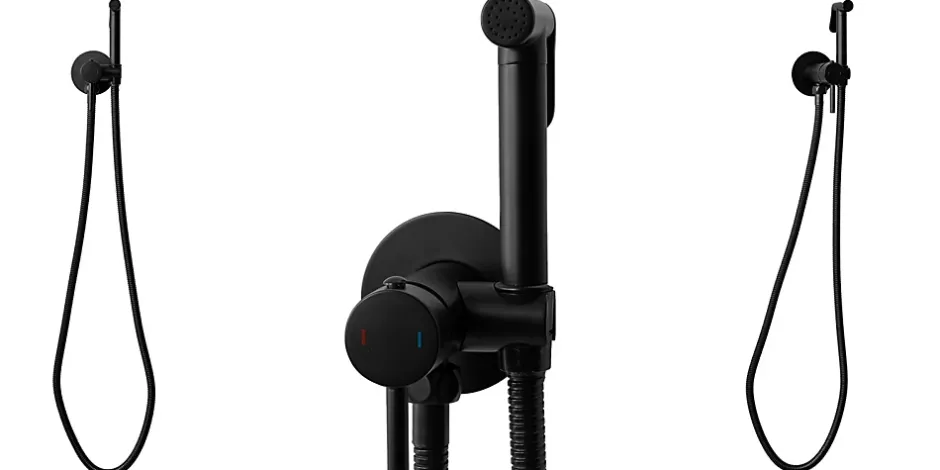 Rea Robinet Bidet Douchette Noir Mural Monocommande