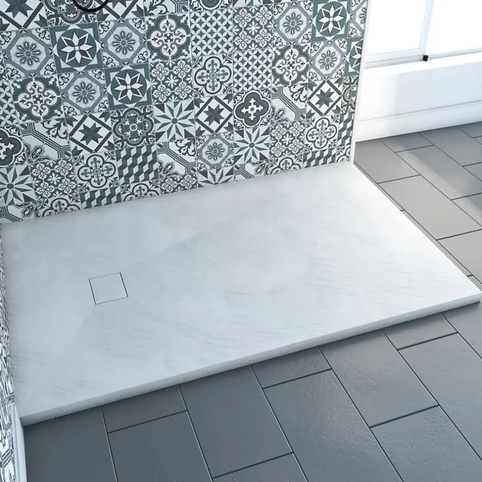 Aurlane Receveur à poser en matériaux composite SMC - Finition ardoise blanc mat - 80x120 cm