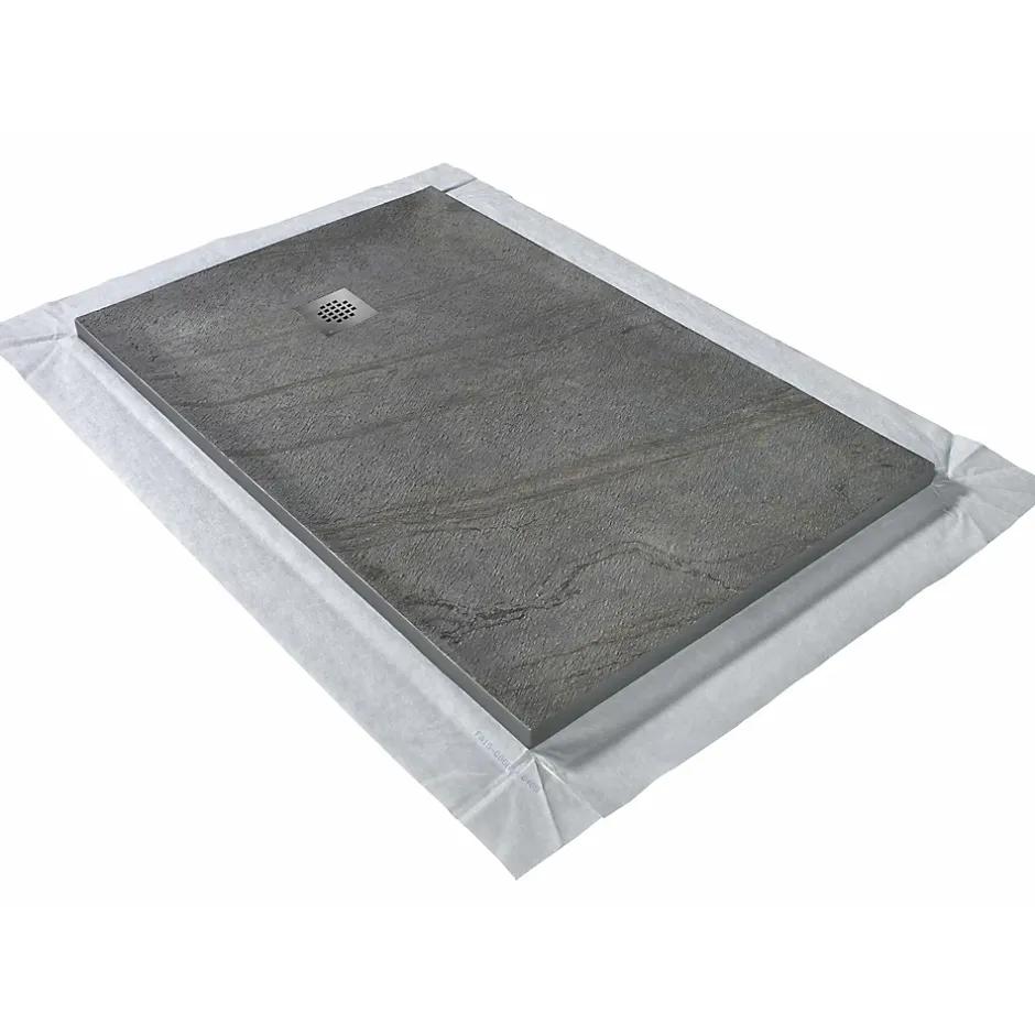 U-tile Receveur 150 x 100 cm HD en pierre naturelle gris grille excentrée