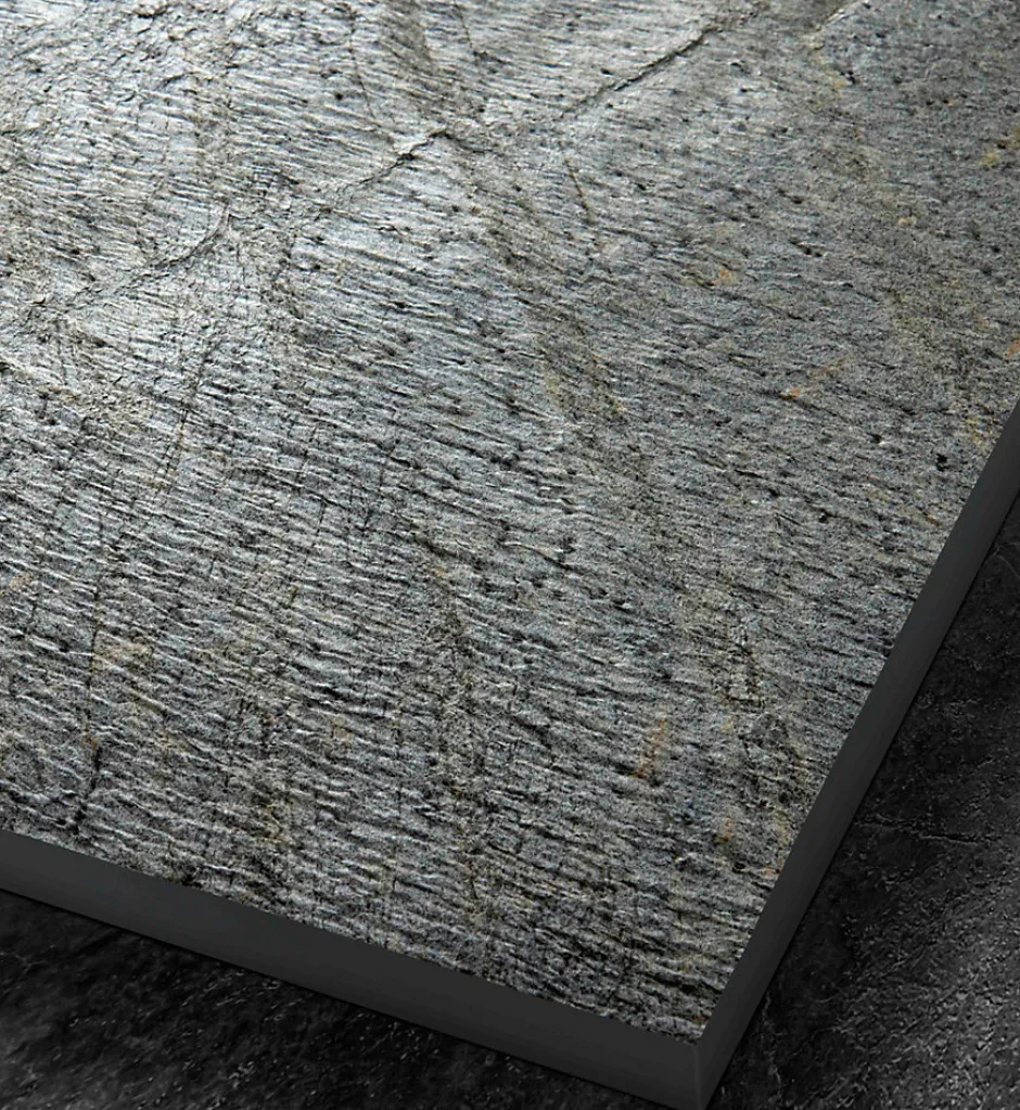 U-tile Receveur 120 x 90 cm HD en pierre naturelle gris grille excentrée