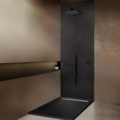 U-tile Receveur 180 x 90 cm HD en pierre naturelle noir caniveau excentré